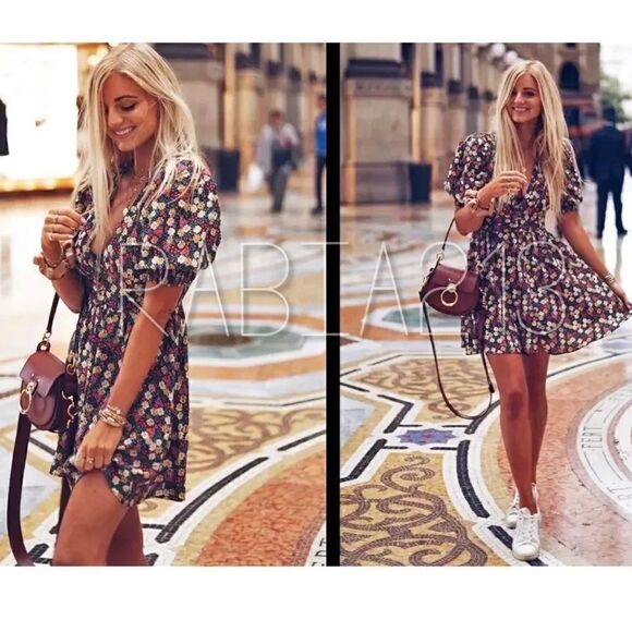 ZARA PRINTED DRESS WITH SHOULDER PADS - Picture 3 of 13